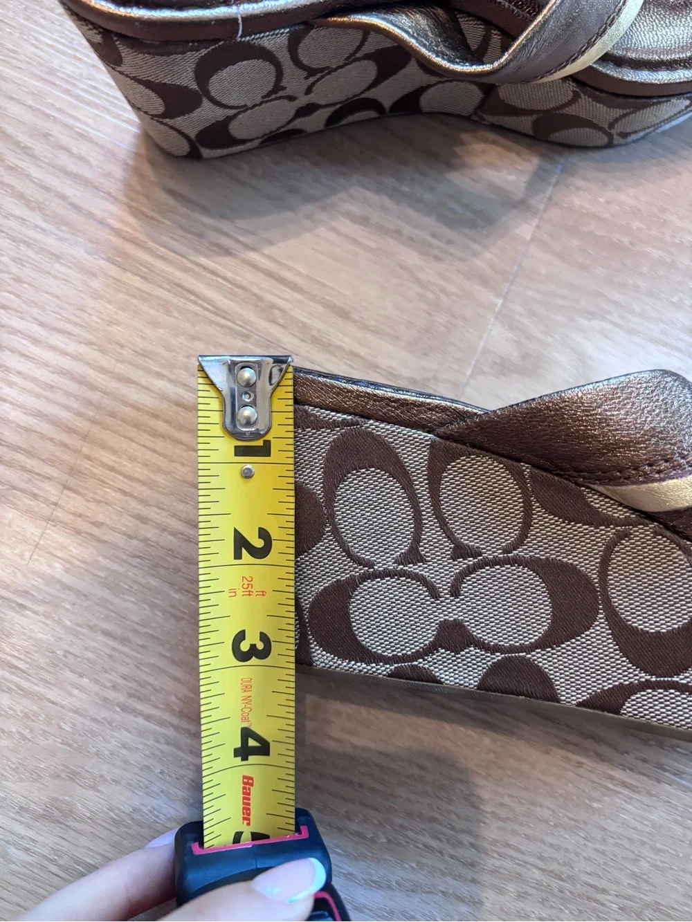 Coach Women’s 7 Jody Metallic Wedge Thong Sandal Monogram Y2K Bronze Vintage